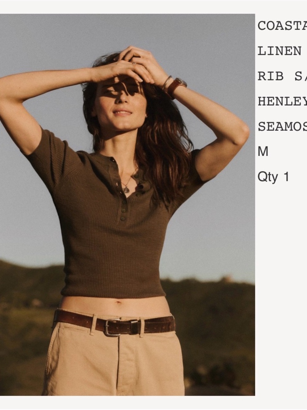 Buck Mason Olive Ribbed Henley Crop Top